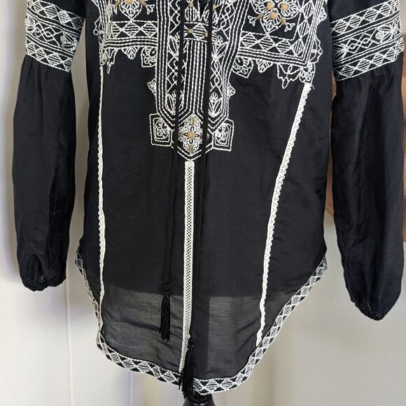 Hale Bob Silk Jeweled Embroidered Coastal Cowgirl Peasant Whimsigoth Top - Picture 4 of 11